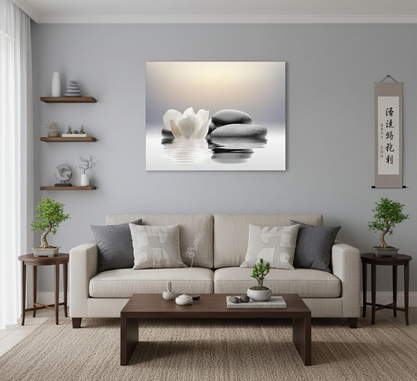 Zen Canvas Wall Art white Lotus Flowers and Black Massage Stones Spa Picture Wall Decor Poster Print Suitable for Yoga Meditation Room Bathroom Bedroom Study Home Decoration