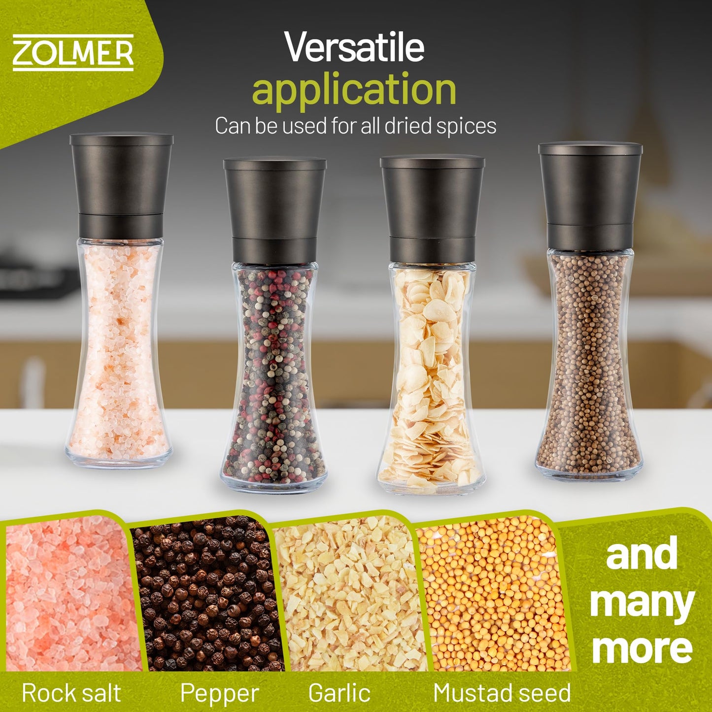ZOLMER® Premium Gunmetal Salt and Pepper Grinder Set | Large Manual Ceramic Grinder - Big Black Pepper Mill, Salt Grinder, and Chili Mill [No Spices Included]