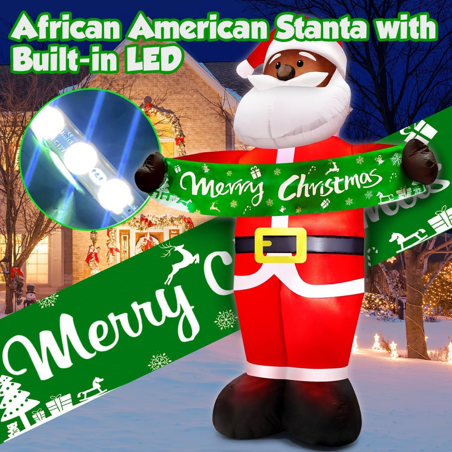 zukakii 7FT Christmas Inflatables Black Santa Claus Inflatable Outdoor Decorations with Built-in LED Light Christmas Blow Up Yard Decorations for Indoor Home Christmas Party Holiday Decor