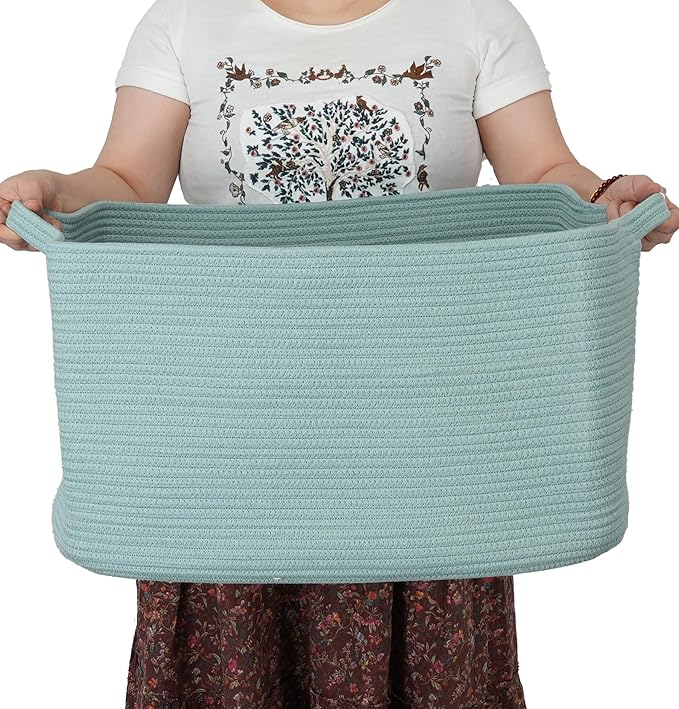 Large Rectangle Blankets Basket Living Room 22"x17"x12" Woven Cotton Rope