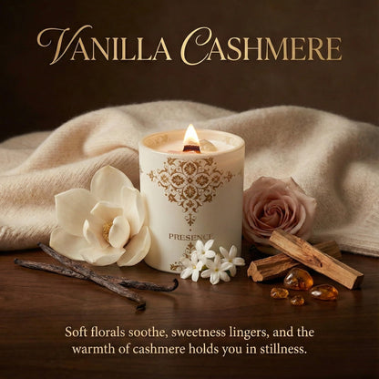 Healing Crystal Candle Gift for Women - Vanilla Cashmere Luxury Soy Candle with Crystals - Rose Quartz & Citrine - Gift-Ready Aromatherapy Candle for Stress Relief, Meditation & Manifestation