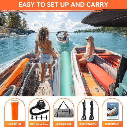 GYMMALL Inflatable Boat Bumpers for Docking Boat Fenders with 600W Electric Pump, 10FT Heavy Duty PVC Dock Bumpers Fenders 1 Pack for Fishing Boats, Jet Skis, Yachts, Floating Dock - Orange Green