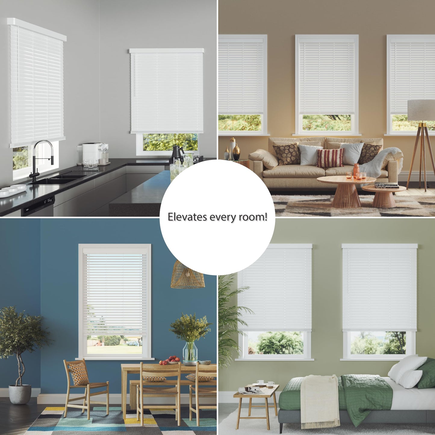2 Inch Cordless Faux Wood Blind with Contemporary Valance - 23" W x 64" L - White, Over 900 Custom Sizes Starting at 19.97, Smooth Room Darkening Slats for Interior Windows by Lumino