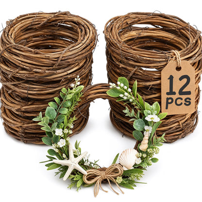 DomeStar 12PCS Natural Grapevine Wreaths, 4 Inch Small Wreath for Wall Decor, Crafts, Rattan Twig DIY Door Hanger for Home Wedding Spring Decorations