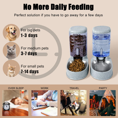 Stainless Steel Automatic Pet Feeder for Small&Medium Pets Automatic Food Feeder and Waterer Stainless Steel Bowls Set 3.8 L, Travel Supply Feeder and Water Dispenser for Dogs Cats Pets Animals