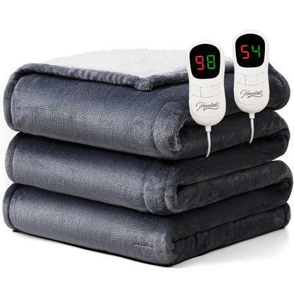 Homemate Heated Blanket Electric Throw - 50"x60" Heating Blanket Throw 1/2/4/6/8 Hours Auto-Off 10 Heat Level Over-Heat Protection Flannel Sherpa ETL Certification
