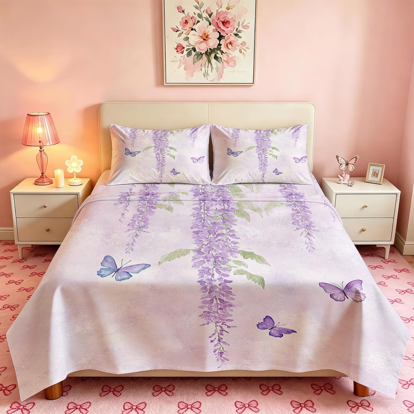 Butterfly Full Sheet Set Wisteria Flat Fitted Sheet Sets