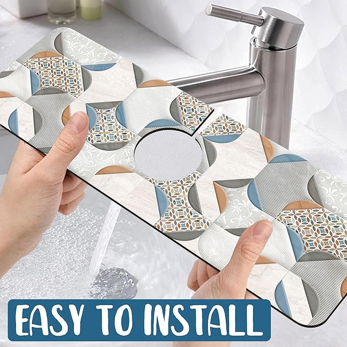 Ceramic Wall Tiles Sink Splash Guard Faucet Mat Moroccan Graphics Super