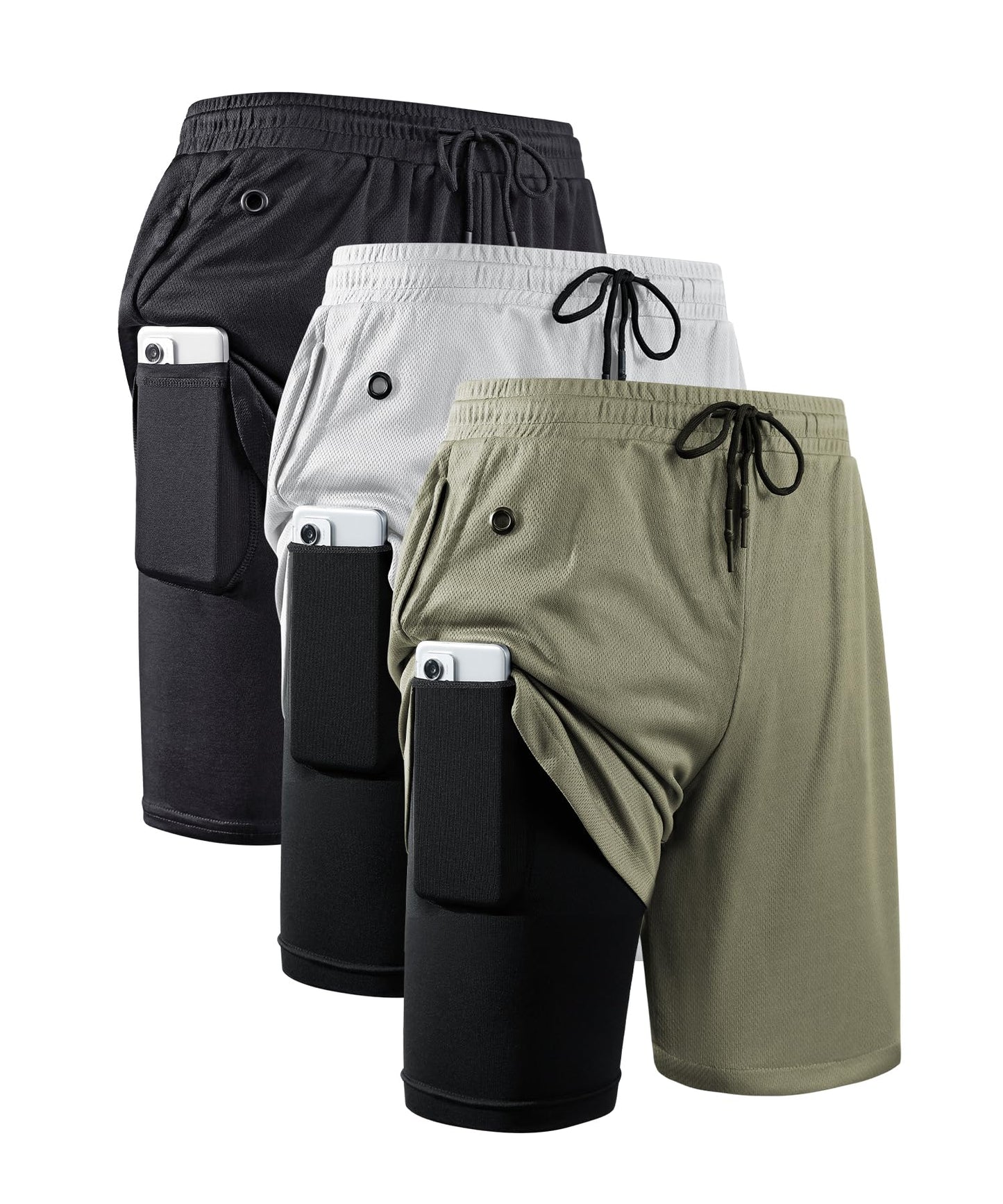 JWJ Mens 2 in 1 Running Shorts Quick Dry Gym Athletic Workout Clothes with Side Pockets