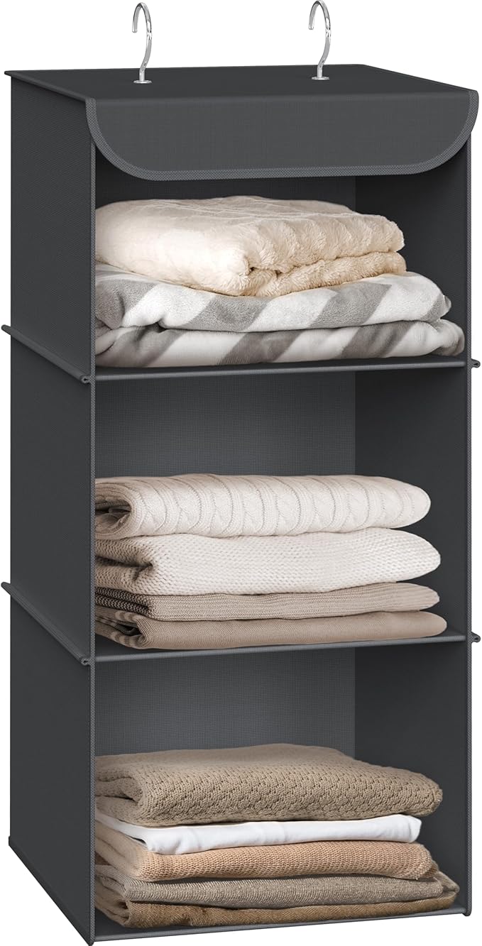 Simple Houseware 3-Shelf Hanging Closet Organizer, Fabric Storage Shelves