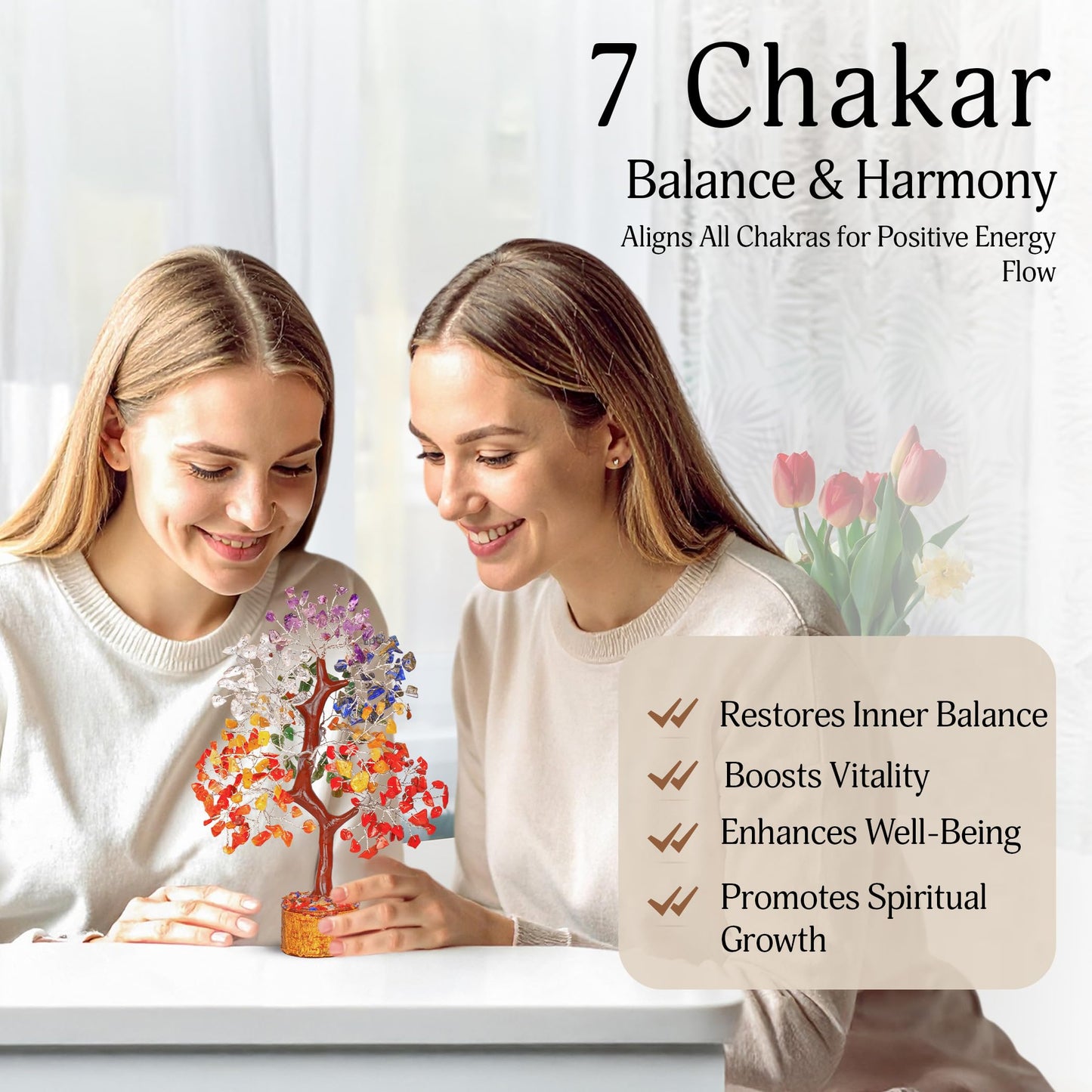 Crystal Chakra Tree for Reiki Healing - Premium Meditation Decor - Seven Chakra Tree Wrapped On Silver Wires - Feng Shui Bonsai Money Tree of Life Decor Home Office Crystal Gifts