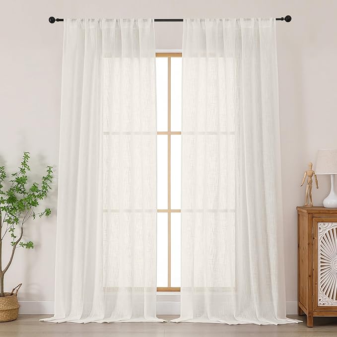 Chyhomenyc Ivory Semi Sheer Curtains 96 Inches Long 2 Panels