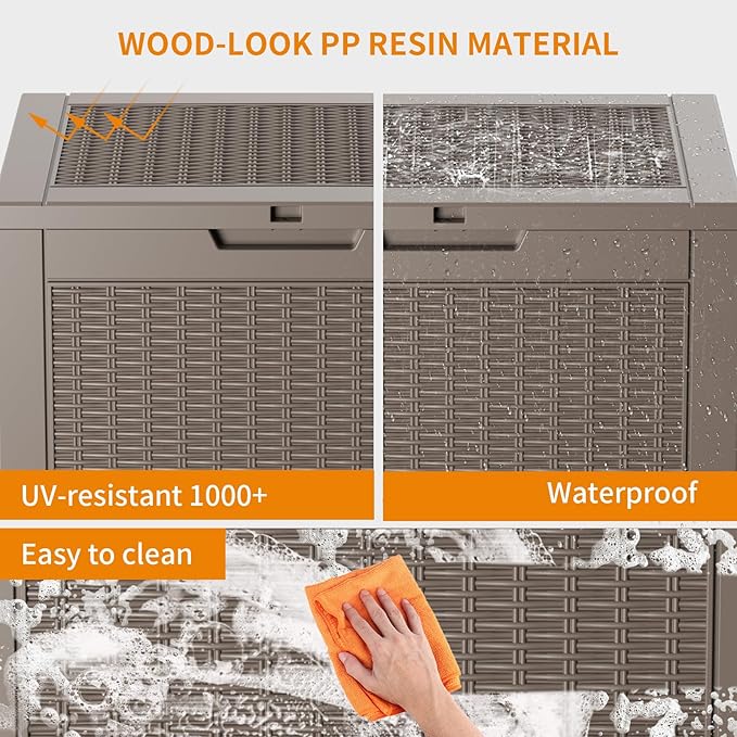 EasyUp 30 Gallon Outdoor Deck Box Waterproof, Lager Patio Storage Box Indoor and Outdoor Use,Resin Storage Bin for Patio Furniture Cushions Garden Tools, Package Delivery,UV Resistant（Gray）
