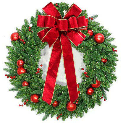 Red Velvet Christmas Bows with Gift Box, Gold Wired Red Bows for Wreath Floral, Christmas Tree Topper, Outside Bowknot Red Bow for Car Wall Garden Yard Front Door