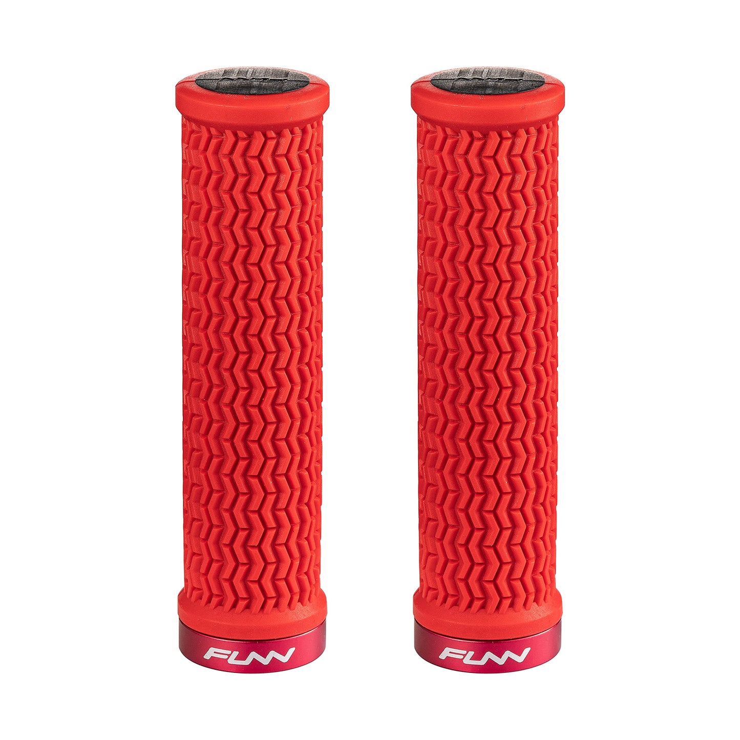 Funn Holeshot Mountain Bike Grips with Single Lock On Clamp, Lightweight and Ergonomic Bike Handle Grips with 22 mm Inner Diameter, Hardened End Bicycle Handlebar Grips for MTB/BMX (Red)