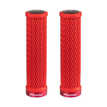Funn Holeshot Mountain Bike Grips with Single Lock On Clamp, Lightweight and Ergonomic Bike Handle Grips with 22 mm Inner Diameter, Hardened End Bicycle Handlebar Grips for MTB/BMX (Red)