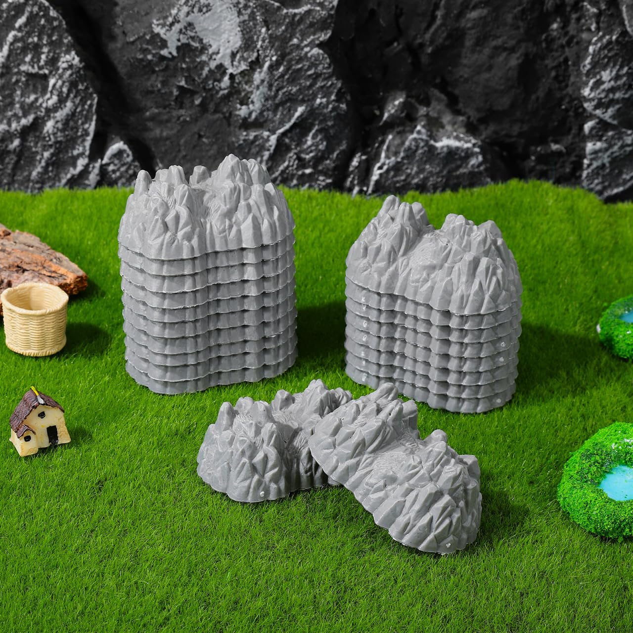 YARNOW 20Pcs Miniature Rockery Statues Realistic Plastic Rocks for Garden Mini Rockery Ornament Landscape Mountain Model Home Office Dcor
