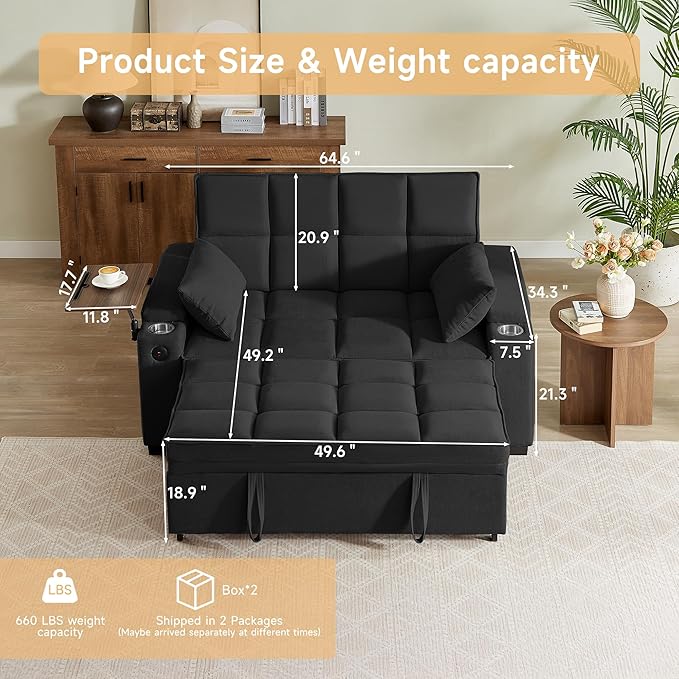 Auvsoce 65'' Chaise Lounge Chair Indoor, 3-in-1 Convertible Sofa Bed