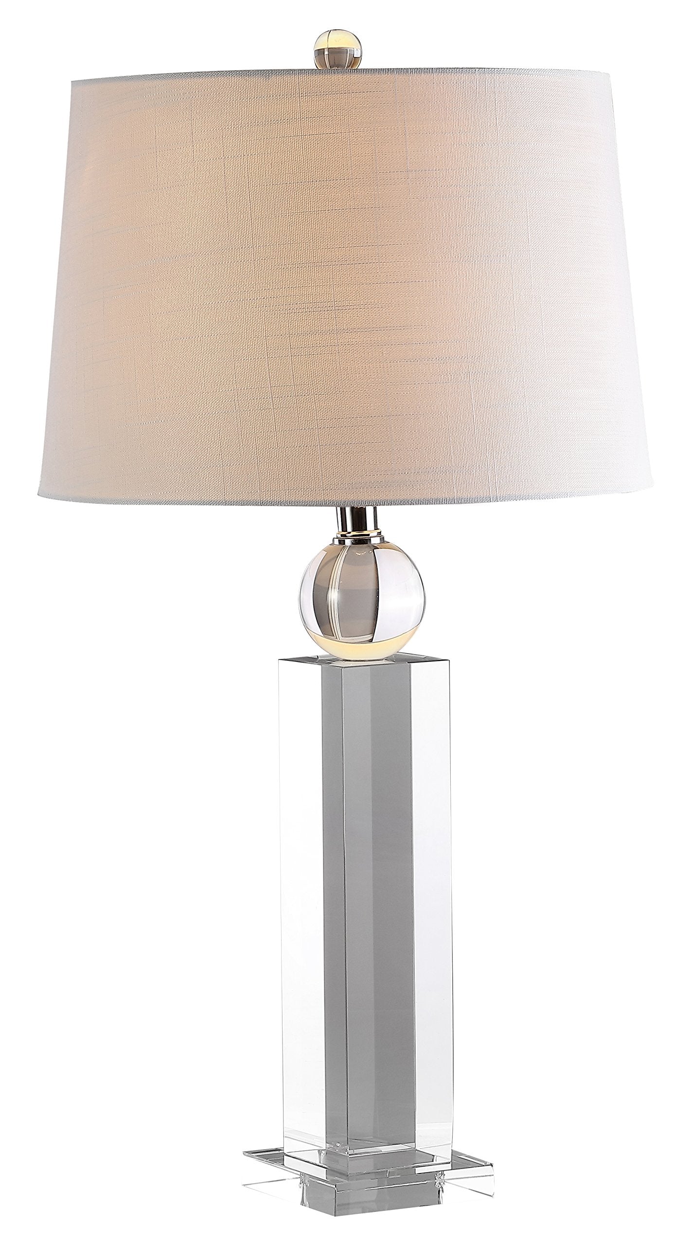 JONATHAN Y 28.5" Clear Crystal Column LED Table Lamp, Glam Traditional Lamp for Living Room Bedroom Nightstand, White Linen Drum Shade, Chrome, LED Bulb Included JYL5004A