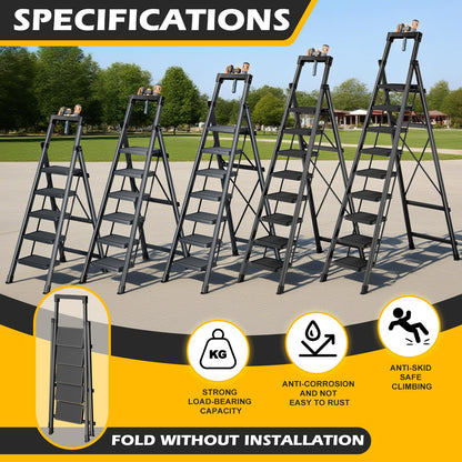8 Step Ladder,Folding Step Stool with Tool Tray,Portable Sturdy Steel Ladder with Anti-Slip Pedal,Lightweight,Convenient Work Platform,Sturdy Carbon Steel Step Ladder for Adult,Garden,Garage
