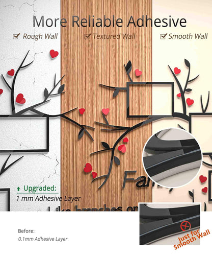 DecorSmart Love Family Tree Wall Decor Picture Frame Collage Removable 3D DIY Acrylic Wall Stickers for Living Room with Red Heart and Quote Family Like Branches on a Tree