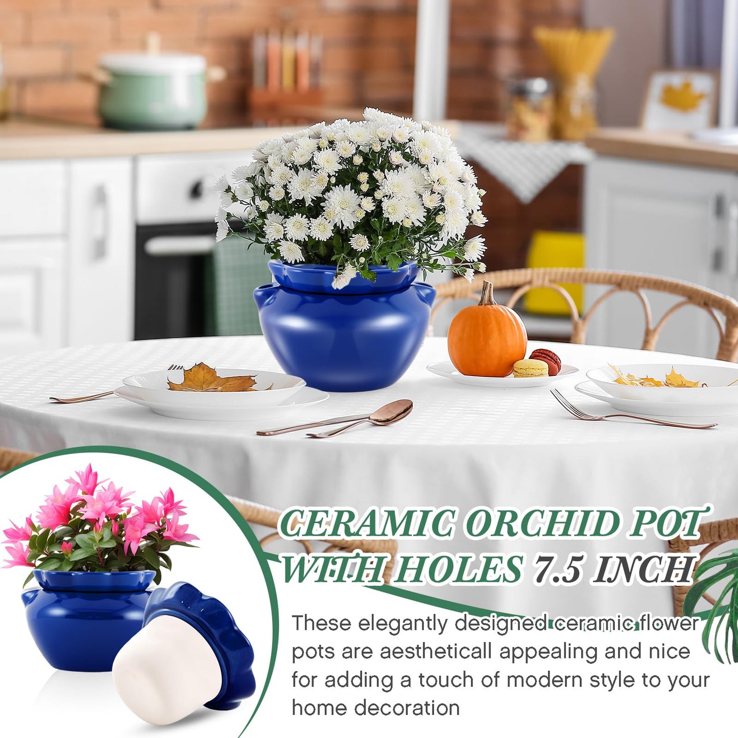 Sunnychicc 1 Sets African Violet Pots 7.5 Inch Self Watering Pot for Indoor Ceramic Self Watering Planter for Flower Lovers Ideal Plant Pot Thriving Flower Maintenance