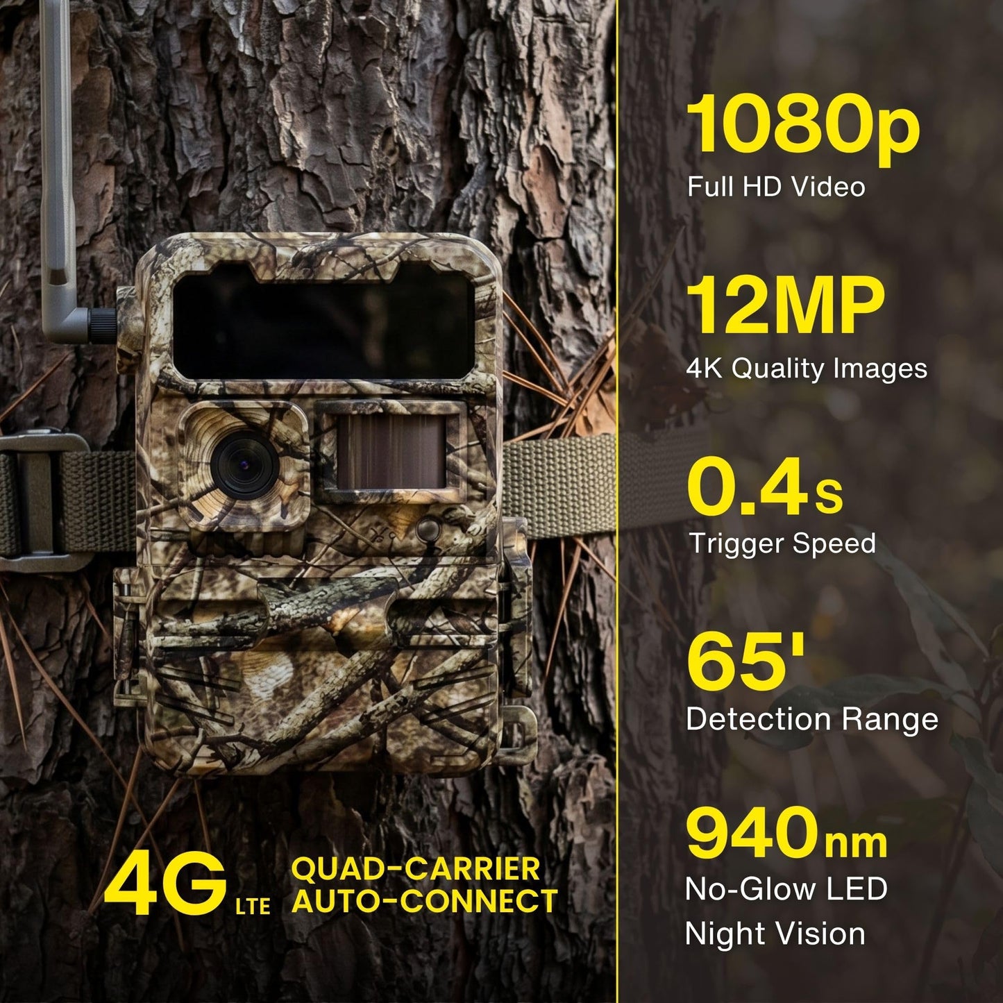 Yellowstone.ai Y2 4G LTE Cellular Trail Camera with Phone App - Solar Panel & 2 Battery Packs - No Glow Night Vision, HD 1080p, IP66 Waterproof - Hunting Deer Game Camera