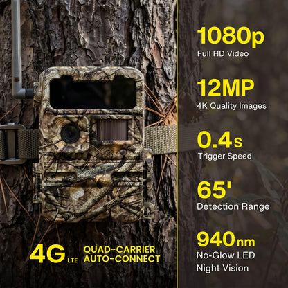 Yellowstone.ai Y2 4G LTE Cellular Trail Camera with Phone App - Solar Panel & 2 Battery Packs - No Glow Night Vision, HD 1080p, IP66 Waterproof - Hunting Deer Game Camera