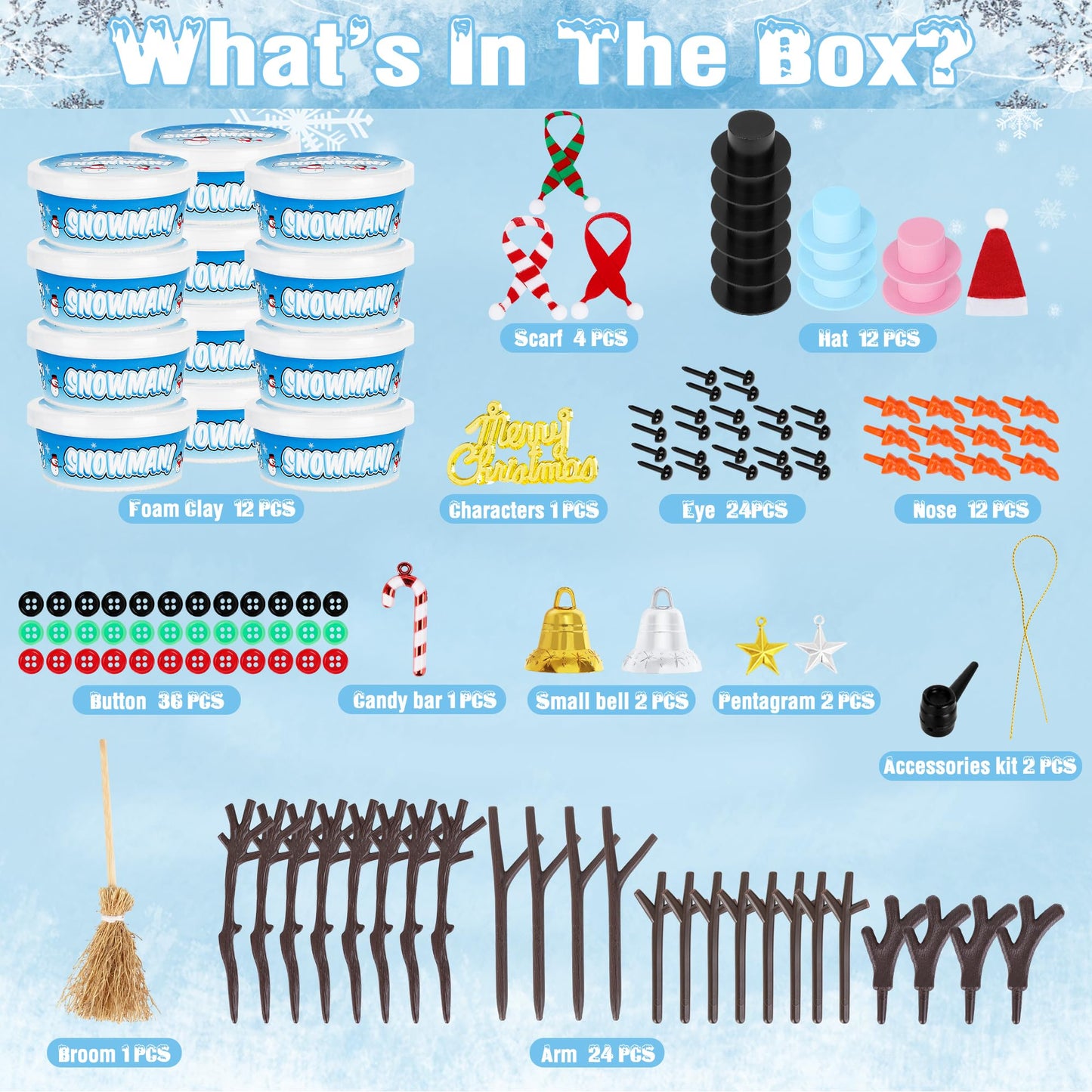 12 Pack Christmas Craft, DIY Snowman Kit for Kids, Build a Snowman Kit Indoor Decorations, Creative Kids Air Dry Modeling Clay, Xmas Activities Snowman Making Kit Toys for Holiday Favor Supplies