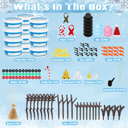 12 Pack Christmas Craft, DIY Snowman Kit for Kids, Build a Snowman Kit Indoor Decorations, Creative Kids Air Dry Modeling Clay, Xmas Activities Snowman Making Kit Toys for Holiday Favor Supplies