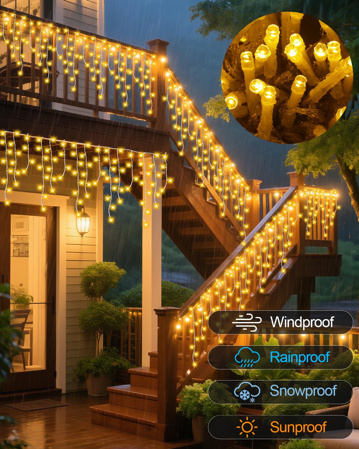 Vynoblip Christmas Ice Lights Outdoor,Warm White 33FT 306 LED 8 Modes Plug in Xmas Tree Decorations Twinkle Fairy Light String with Remote Timer Memory for Roofline Yard Party Wedding Camping Decor
