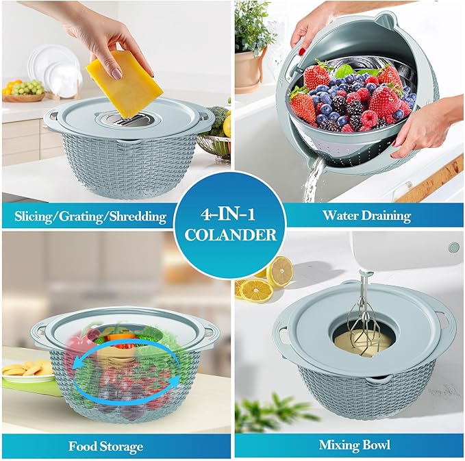 4 in 1 Colander with Mixing Bowl Set, Colander
