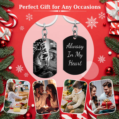 Queenberry Custom Keychain with Picture Date Personalized Photo Key chain Christmas Gift for Men Boyfriend Handmade - Blue