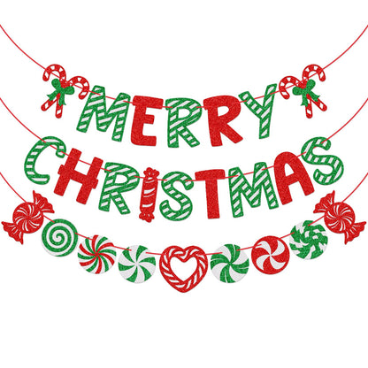 Candycane Christmas Banner, Holiday Party Decorations, Winter Candy Cane Decorations