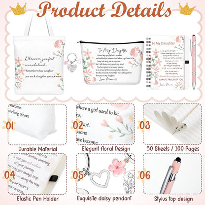 Gaillty 5 Pcs Gifts for Women, Inspirational to My Daughter Mothers Day Gift with Tote Bag, Makeup Bag, Notebook, Ballpoint Pen & Keychain Congratulations Graduation Wedding Gift from Mom Dad