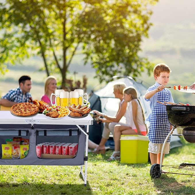 Folding Camping Table with Storage Aluminum Lightweight Camp Table Height