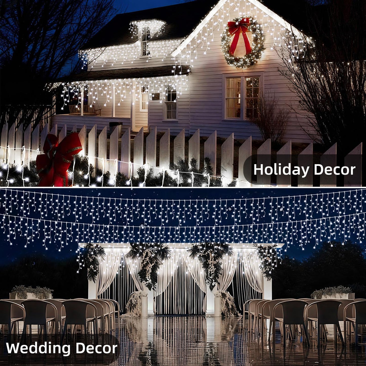JXLEDAYY Christmas Lights Super Long 1280 LED 131 FT LED String Lights with 240 Drops Plug in 8 Modes Christmas Decoration for Holiday Wedding Party Bedroom Garden Patio Outdoor Indoor (Cool White)