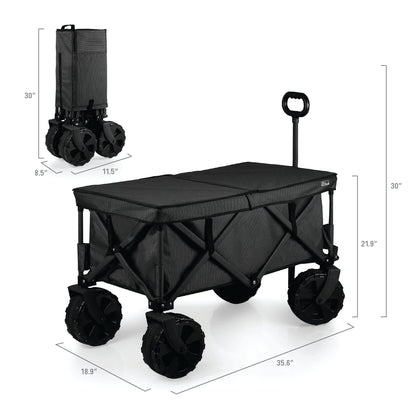 PICNIC TIME NFL Washington Commanders Adventure Wagon Elite All-Terrain Folding Beach Wagon with Big Wheels Plus Table Top Lid & Soft Cooler Liner, Collapsible Utility Wagon, (Dark Gray)