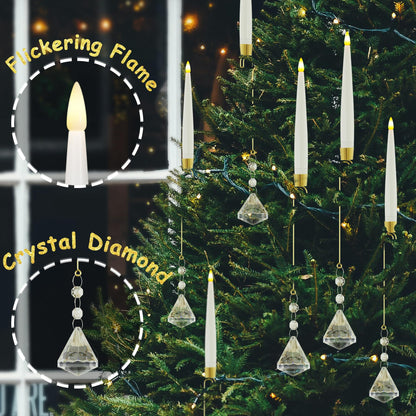 JOIONE Flameless Christmas Tree Candles with Remote, 10 Pack Battery Operated LED Candles with Suction Cup for Christmas Tree, Flickering Flame for Xmas Indoor Decor - Diamond