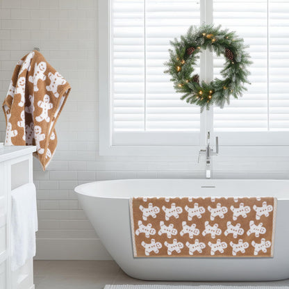 Shemilly 2pcs Christmas Hand Towels Brown Xmas Gingerbread Jacquard Hand Towel for Bath 100% Cotton Thick Soft Bathroom Kitchen Decorative Set for Christmas Winter Holiday Decor Gift,18 x 28 Inch