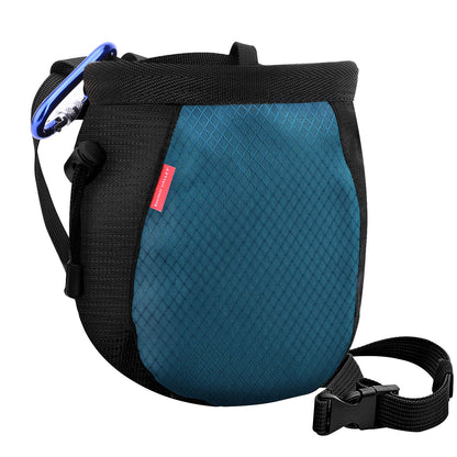 Rhino Valley Climbing Chalk Bag, No Leak Drawstring Chalk Bag with Adjustable Belt, Carabiner Clip and Zippered Pockets Chalk Bag for Rock Climbing, Cross Fit, Weight Lifting & More,Black & Royal Blue