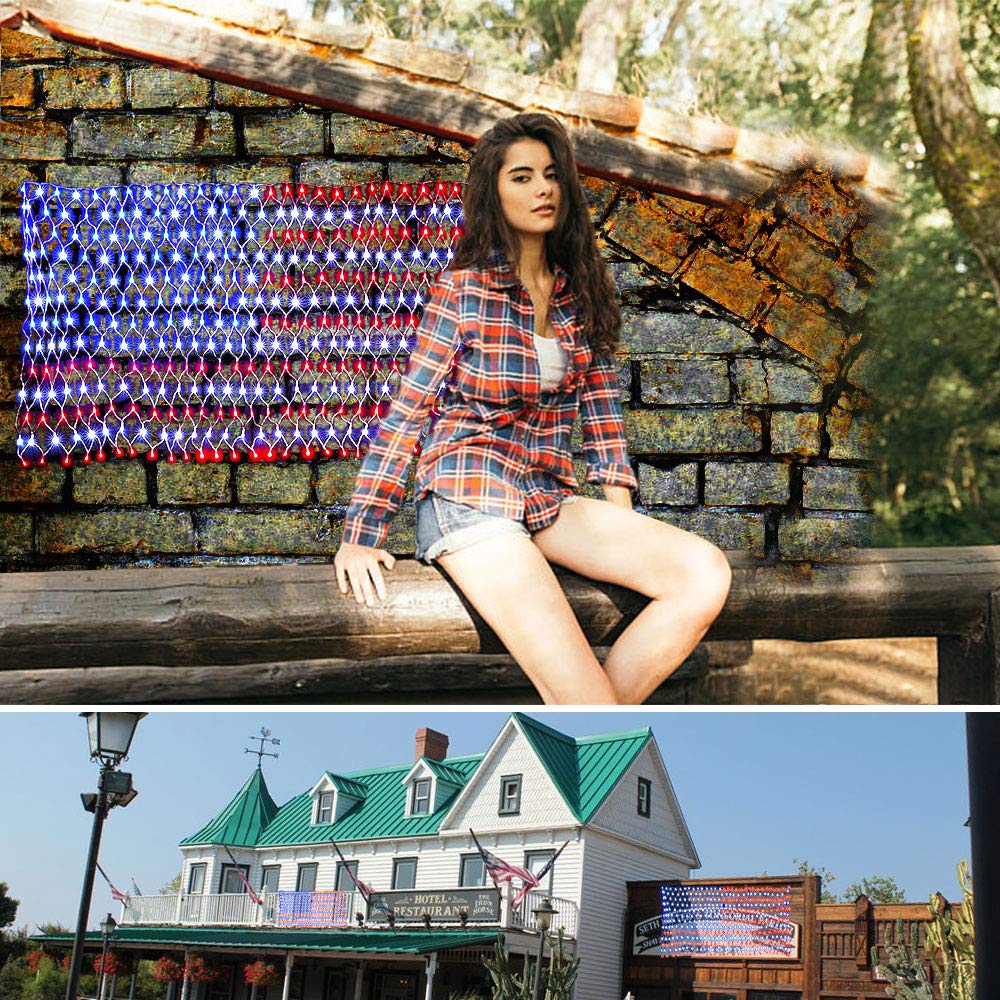 realization American Advanced Flag Lights, 420 LED Solar String Lights, Waterproof Led Flag Net Light of The United States for Memorial Day, Independence Day, 4th of July, Party, Yard Decorations