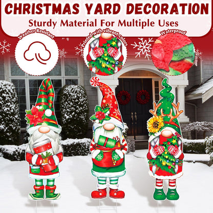 Umigy 3 Pcs Christmas Yard Sign Outdoor Gnome Signs With Stakes 32 x 10'' Santa Decorations Xmas Pathway Walkway Decor Eve Party Favors for Lawn Garden Patio