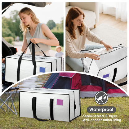 RMOHRO 6 Pack Moving Bags Heavy Duty 210GSM with Full-Open Side Zipper, 93L 65lbs Waterproof Foldable Storage Totes for College Dorm Move-In, Moving Boxes Alternative & Home Organization,White