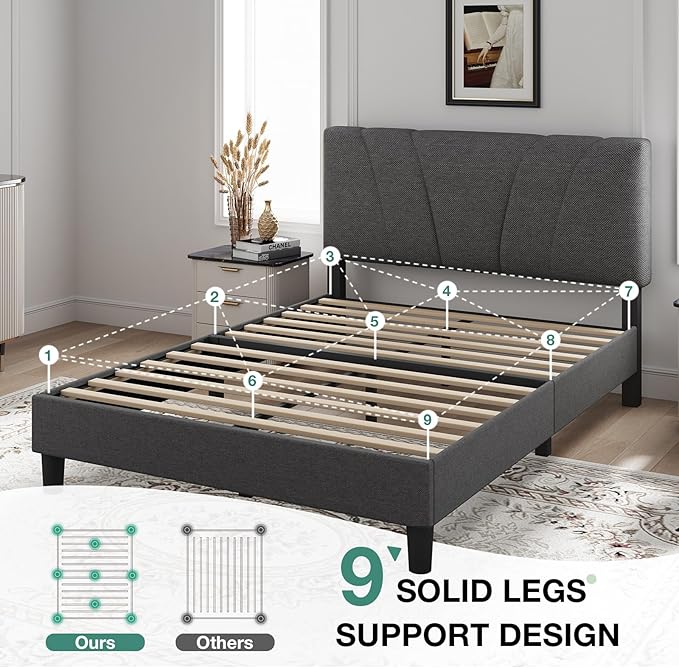 Novilla Full Bed Frame Upholstered Platform Full Size Bed Frame