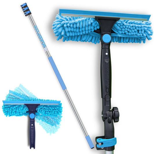 18ft Window Squeegee with Extension Pole, Window Cleaner Tool with 3-Stage Telescoping Pole, Window Cleaning Kit with 5-12ft Pole & Microfibre Cloths & Blades Replacements & Angle Adapter