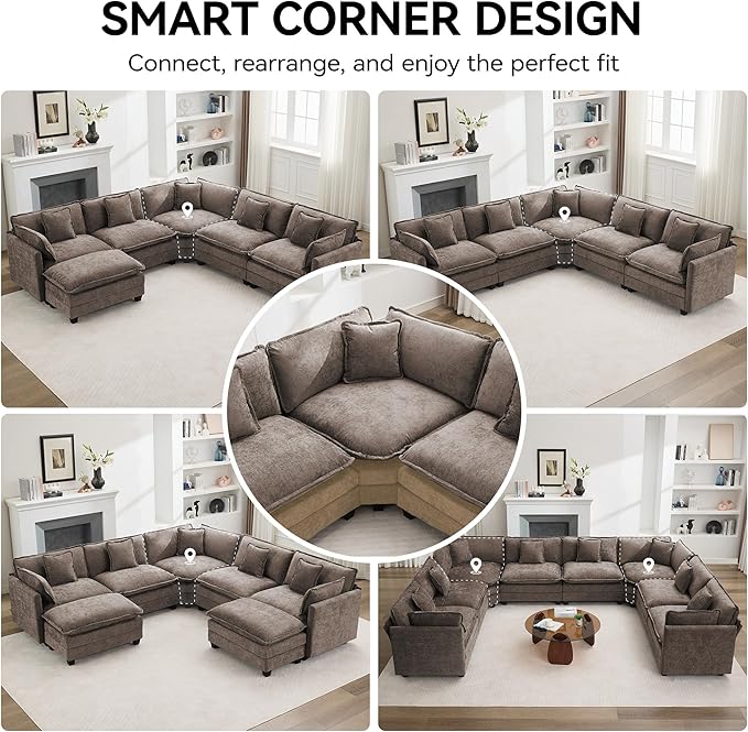 147'' Oversized U Shaped Cloud Sectional Sofa, Chenille Deep Seat Couches