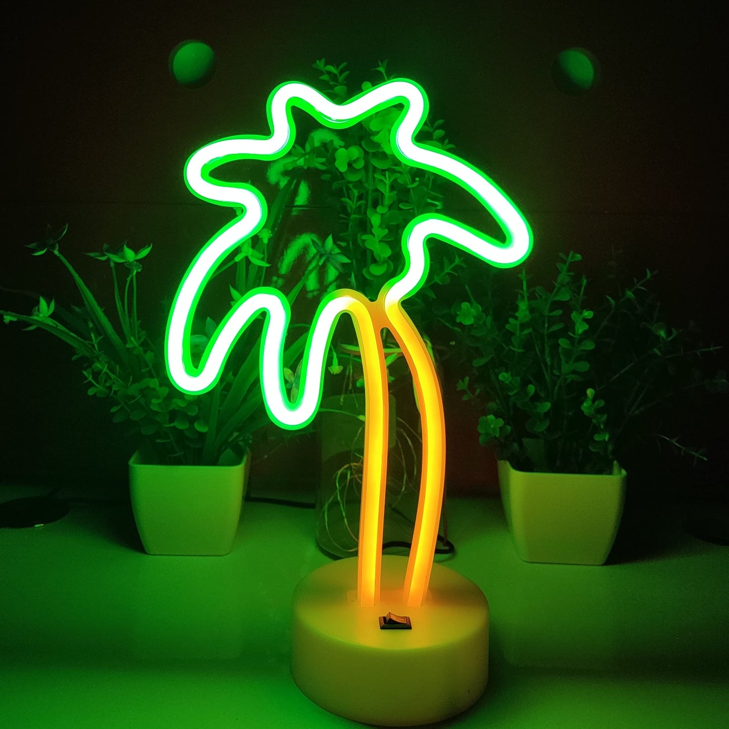 JYWJ Neon Signs with Holder Base,USB or 3-AA Battery Powered Neon Light,LED Desktop Wall Decoration,Various Parties,Decoration of Business Premises(Coconut Palm Tree)