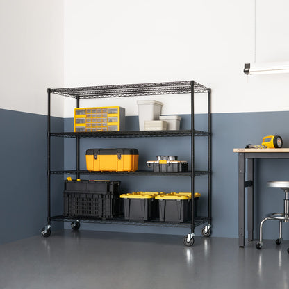 Trinity Basics 4-Tier Adjustable Wire Shelving with Wheels for Kitchen Organization, Garage Storage, Laundry Room, NSF Certified, 600 to 1800 Pound Capacity, 60” by 24” by 54”, Black