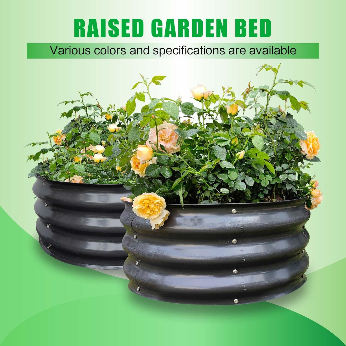 GrowHaus 2x2x1FT Galvanized Raised Garden Bed, Planter Boxes Outdoor Round Metal Garden Beds for Planting Vegetables Flowers Herbs 2 Pack Dark Gray
